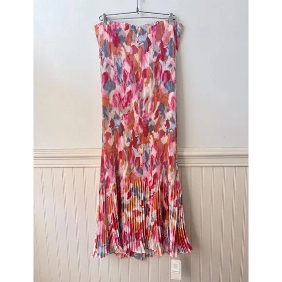 NWT A&F Giselle Pleat Release Satin Midi Dress Pink Pattern Multicolor Medium - Picture 9 of 15